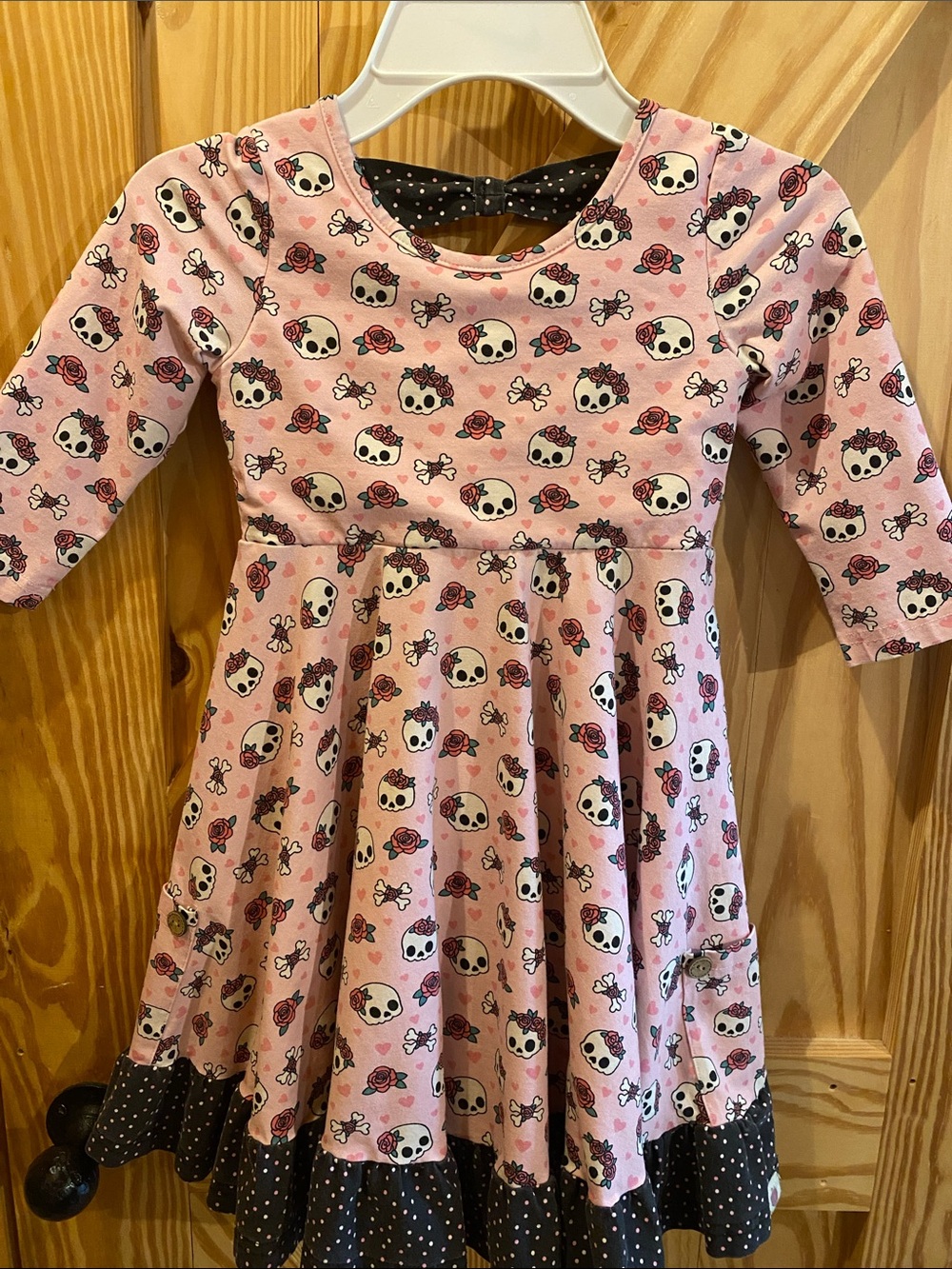 Cheeky Plum- Halloween - Girls' Pink Skull & Rose Long-Sleeve Dress